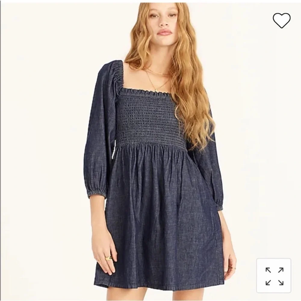 NWT J.Crew Blue Chambray Smocked Puff Sleeve Dress Medium